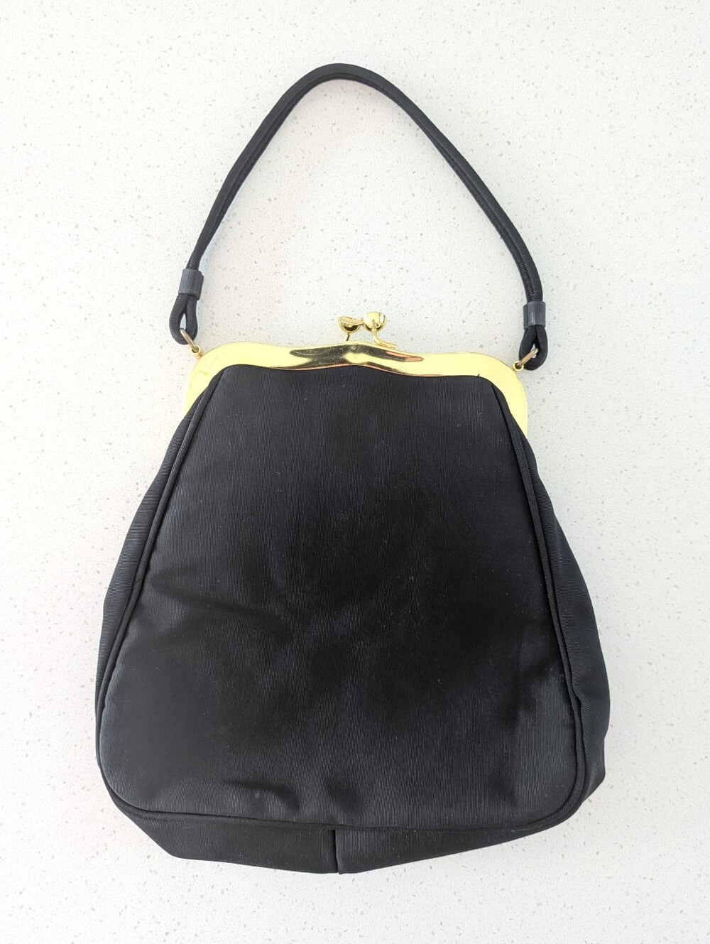 Vintage Classic Black Frame-Top Handbag with Gold Trim